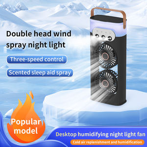 Dual-Head Spray Fan With Humidifier And <b>Night</b> <b>Light</b> Portable USB Powered Office Desktop Air Circulator White - Product Image 2