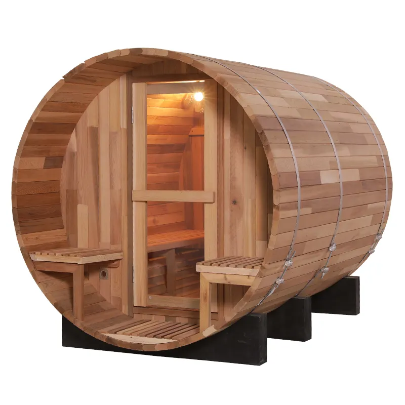 Factory Directly sale Barrel sauna 6 Person red cedar barrel sauna outdoor with wood burning stove