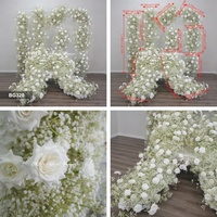 Realistiche witte kunstmatige roos en baby's breath bloemen achtergrondset voor hotel, bruiloft, Valentijnsdag en evenementendecoratie