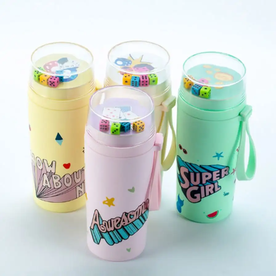 La migliore vendita di Silicone corda di vetro per bere bottiglia di acqua creativa gioco di dadi colorata bottiglia di vetro