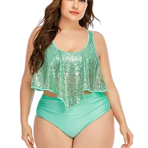 Women Sparkle Glitter Swimwear Sequin Bikini Shiny Ruffle Sexy Swimsuit High Waist Bathing Suit Plus Size Swim wear XXXL