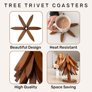 Sous-verres et support en bois en forme d'arbre, 4 dessous-de-plat résistants à la chaleur pour casseroles et plats chauds, décoration de cuisine en noyer - Product Image 6