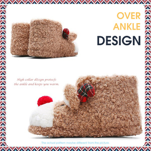 Pantoufles de chambre à coucher en peluche floue mignonnes pour femmes doublure en peluche épaissie renne de noël pantoufles montantes - Product Image 2