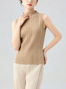 Chaleco Plisado Miyake sin Mangas con Cuello Alto para Mujer, Estilo Casual Diario, 100% Poliéster Ecológico, Venta al Por Mayor - Product Image 5