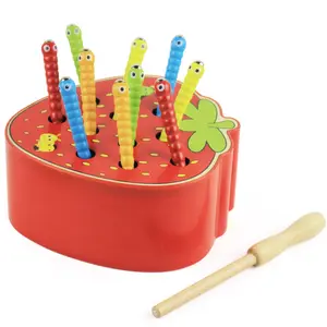 Montessori Vroege Onderwijs Aardbei Apple Worm Kleur Cognitieve Spel Kinderen Puzzel Magnetische Fun Worm Catching Toy
