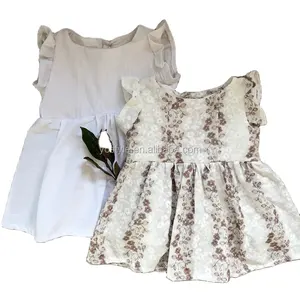 Girl linen ramie cotton printed frilly dress, Baby girl boutique sweetheart princess series dresses a variety of color to choose