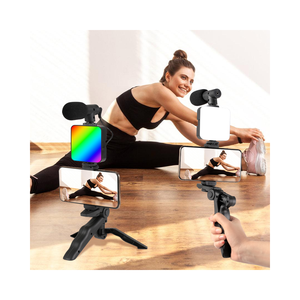 Bộ đèn video RGB với micro và chân máy 3 trong 1, bộ dụng cụ vlog dành cho phát trực tiếp, giá đỡ điện thoại, gậy <span class=keywords><strong>selfie</strong></span> có thể điều chỉnh - Product Image 1