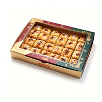 Boîtes plates personnalisées haut de gamme pour Baklava et pâtisseries de Noël, assorties, avec fenêtre, en carton, vernissées, jetables