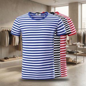 Camisetas Unisex a Rayas con Logotipo Personalizado, Etiqueta Privada, Venta al Por Mayor, Alta Calidad, Lavado Ácido, Estilo Vintage - Product Image 3