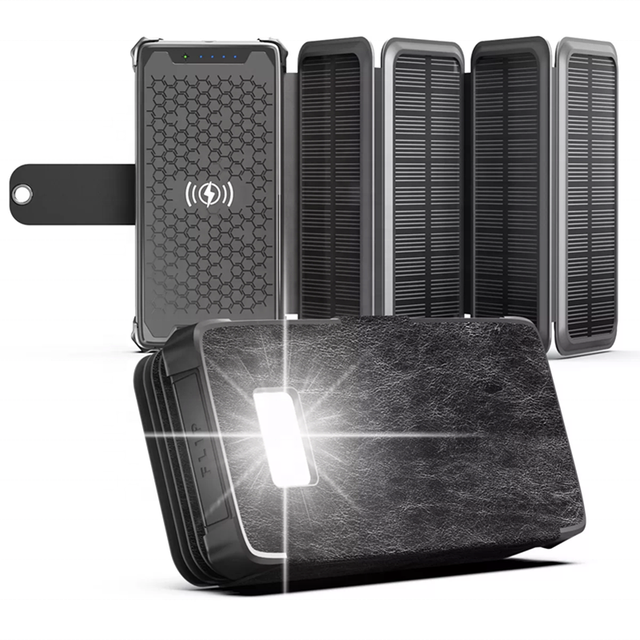 Solar Wireless Charger Power Bank with Foldable Solar Panel Phone Charger Fast Charging Solar Power Bank with Solar Panels