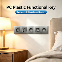 Prise murale électrique UBARO série M 5 prises EU avec 4 ports USB 16A 250V, panneau en verre trempé gris, type 366