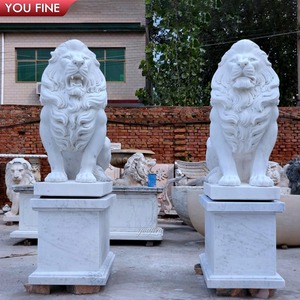 Coppia di Statue di Leoni in Marmo Bianco YOUFINE, Decorazione Classica per Ingresso Villa - Product Image 4