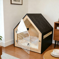 2026 Neues Design Umweltfreundliches Holz-Welpenhäuschen mit Dreieckiger Gestreifter Tür, Modische Indoor-Hundebox, Katzenhaus, Hundebett, Haustierheim