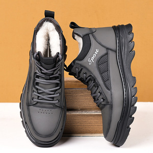 Botas de nieve de invierno para hombre, forro polar negro, suela gruesa y cálida, con cordones, deportivas, informales, impermeables, para personas de mediana edad y mayores - Product Image 2