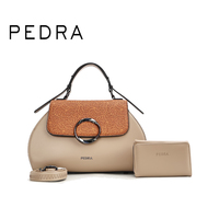 Ensemble de sacs à main PEDRA en deux pièces - Sac à main en cuir avec couvercle gaufré - Mini portefeuille assorti - Sac à bandoulière pour femme