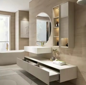 Meubles de style européen de luxe en gros, design simple, meuble de salle de bain mural en bois avec miroir - Product Image 6