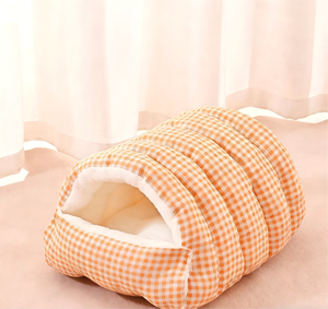 Уютная закрытая лежанка для кошек с мягким плюшевым наполнителем, клетка-лежанка в клетку для домашних животных, уютное место для отдыха - Product Image 5