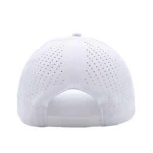 Premium Solid White 6-Panel Baseball Cap with Laser Perforated Holes for Waterproof Outdoor Sports Use - Product Image 4