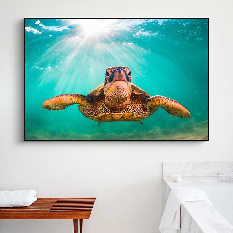 Pôster de arte moderna para pintura de tartarugas, quadros de arte em tela para parede, decoração de luxo para sala de estar, animais marinhos