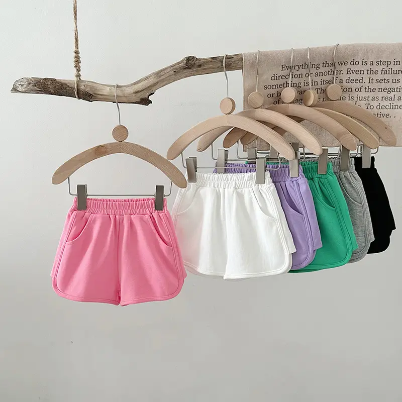 Pantalones cortos de playa multicolores, ropa para niños, pantalones cortos deportivos de punto, Ropa para Niñas, ropa ajustada de Color sólido, ropa de algodón para niños