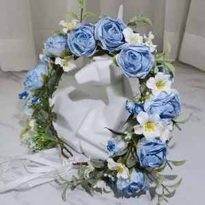 Handmade Adjustable Flower Wreath Headband Halo Floral Crown Garland Headpiece Wedding Festival Party Bride Corolla Hairband
