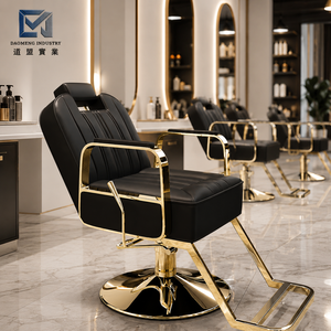 Sillón de Barbería Hidráulico de Lujo en Negro y Dorado para Salón de Belleza y Peluquería - Product Image 1