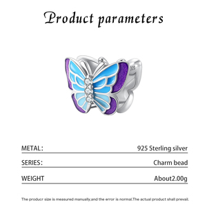 Colgante de mariposa de plata S925 con esmalte bicolor azul y morado, con 3 circonitas cúbicas, elegante joya de insecto para mujer - Product Image 5