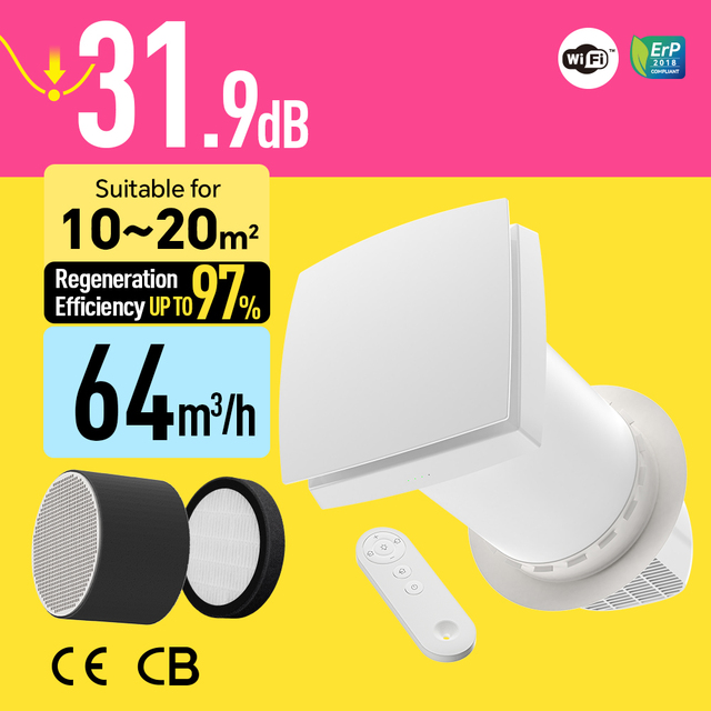Home Ventilation App Smart Control Heat Recovery Ventilation System Recuperator Bedroom Easy Install Ductless Heat Exchanger