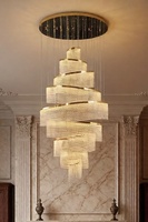 Lustre décoratif en anneau, grande taille, moderne, LED, en acier et cristal, pour hôtel et escalier – Offre Spéciale