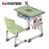 Ensemble bureau et chaise d'étude pour étudiants avec cadre incurvé et siège ergonomique réglable en hauteur pour salle de classe