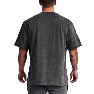 OEM 100% Cotton Knitted Oversize Round Neck Vintage Plain Acid Washed Men Custom Streetwear <b>Tshirt</b> - Product Image 4