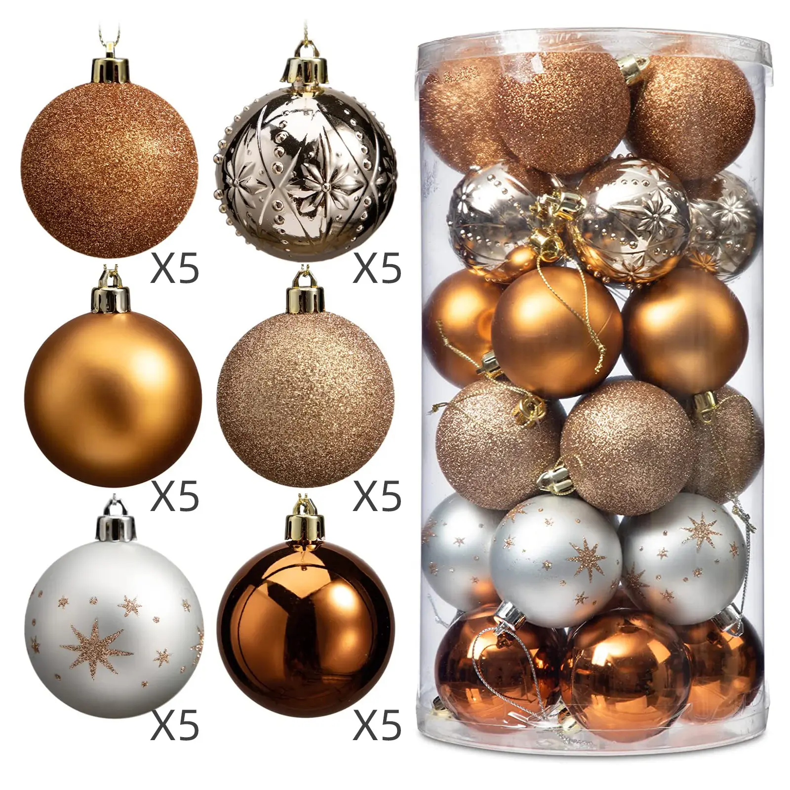 Fournitures de fête promotionnelles Lot de 30 boules de décoration de Noël mélangées Boules de Noël de 6cm pour arbre