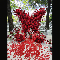 Backdrop dinding bunga mawar kupu-kupu 3D ukuran 8ft x 8ft, stand lengkung sutra biru, buatan tangan modern untuk pernikahan dan hari Valentine