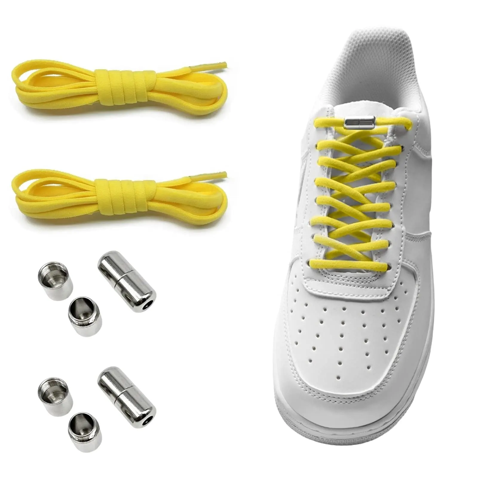 High Quality No Tie Shoelaces Oval Elastic Shoe Laces For Kids and Adult Sneakers Stretch Shoelace Quick Metal Capsule Lazy Lace