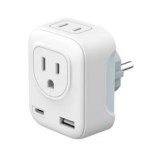 US to EU Travel Plug Adapter Power Adaptor with 2 USB Ports 2 US Sockets- 4 in 1 Travel Essentials Type C Charger from USA to EU