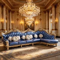 Canapé sectionnel en cuir indigo, ensemble de canapés modulaires pour salon, avec moulures décoratives, canapé en cuir Sovereign Room
