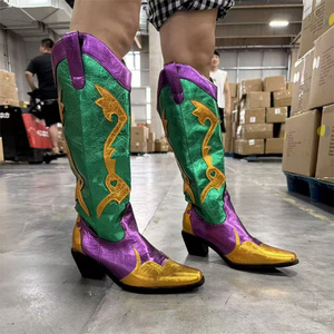 Stivali da Cowboy Personalizzati in Pelle PU per Donne, Viola, Verde, Oro, Stivali Alti al Ginocchio per Feste all'Aperto e Mardi Gras - Product Image 2