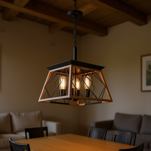 <b>Oak</b> Industrial 4-<b>Light</b> Pendant Chandelier 16 Inch Metal Cage Design Adjustable Hanging <b>Light</b> for Dining Room No Bulbs - Product Image 2