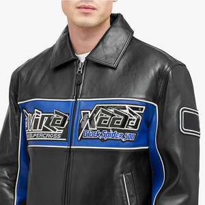 Chất Lượng Cao Tùy Chỉnh Rửa PU Da Chenille Áo Khoác Cho Nam Giới Retro Cổ Điển Hip Hop Thời Trang Phố Dây Kéo In Mùa Thu Phong Cách Giản Dị - Product Image 4