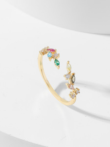 Anel Feminino Simples com Design de Folha e Micro-Incrustação de Zircônia, 100% Ajustável, em Latão, Estilo Europeu, Corte Princesa, Moda Transfronteiriça - Product Image 6