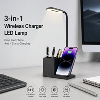 Organisateur de bureau, porte-stylos avec chargeur sans fil 15W, lampe de bureau LED à charge rapide, lampe de bureau à intensité variable, accessoires de bureau multifonctionnels, cadeau
