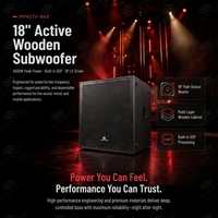 Subwoofer actif de 18 pouces, 1000 W RMS, boîtier en bois, DSP intégré, 4000 W de puissance de crête, haut-parleur de basses professionnel pour scène, pour événements en direct et concerts