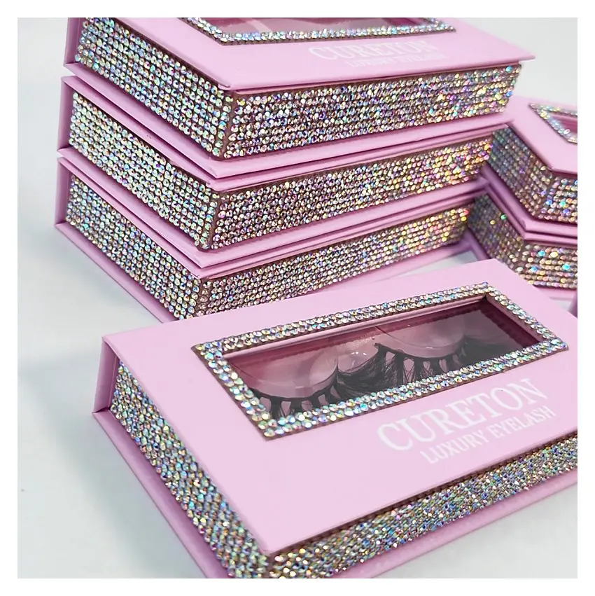 Custom Beauty Lash Boxes Glinsterende Diamanten Eye Lash Magnetische Hoesjes Wimper Doos Verpakking