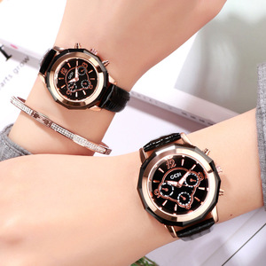 Montre octogonale en or rose pour femmes, cadran noir, bracelet en cuir violet, style chronographe, montre-bracelet à quartz - Product Image 2