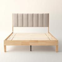 Lit plateforme Queen moderne et minimaliste avec panneau capitonné et cadre de lit brun naturel pour la maison