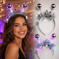Serre-tête LED Lumineux Boule Disco Clignotante Miroir à Ressort Bobble Bopper pour Fête Rétro Années 70, Cadeaux de Fête, Déguisement