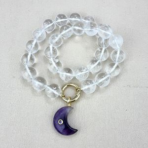 Collier ras de cou en gros perles de cristal naturel, fermoir plaqué or et perles de quartz clair, bijoux de mode pour femmes - Product Image 1