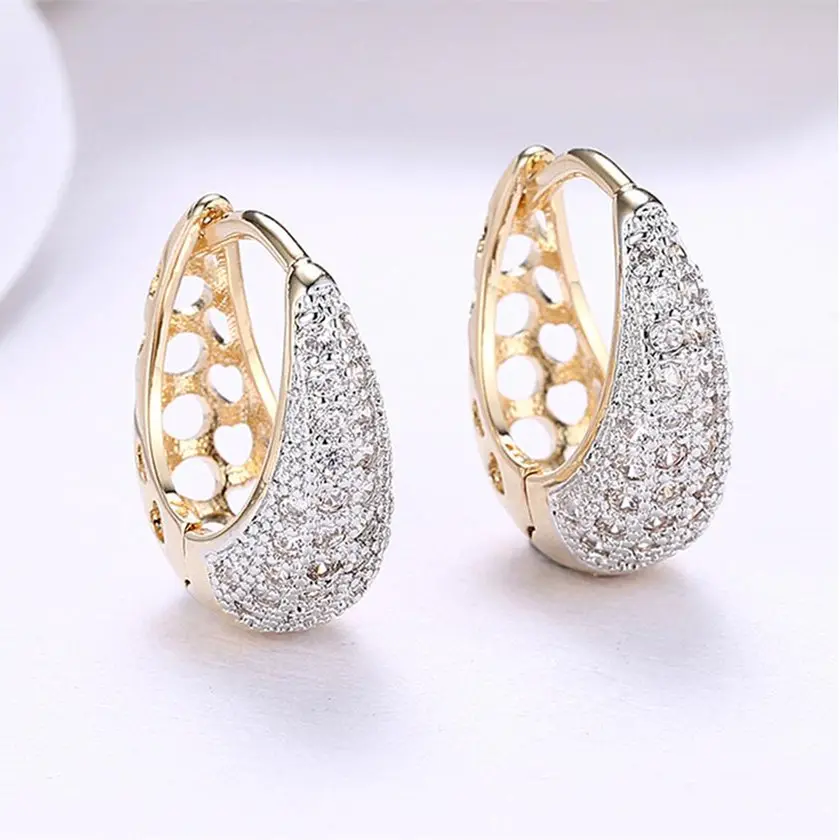 Huitan New Excellent Crystal Drop Ohrringe Hochwertige CZ Ohrringe Luxus Gold Braut Ohrringe für Frauen Hochzeits schmuck