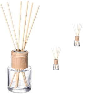 MZJF Diffuseur à bâtonnets en verre rond 50 ml avec bouchon en bois naturel, durée 1 mois, pour parfum d'ambiance - Product Image 1