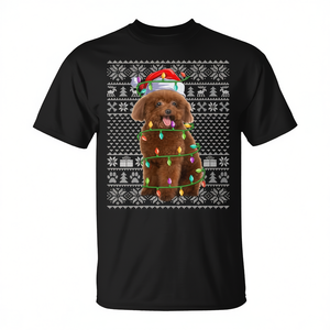 T-shirt de Noël moche avec chapeau de Père Noël pour les amoureux des caniches Toy Poodle - Product Image 2